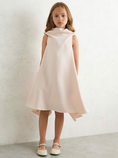 Reiss 3-9 yrs High-Neck Drape Back Dress in Pink