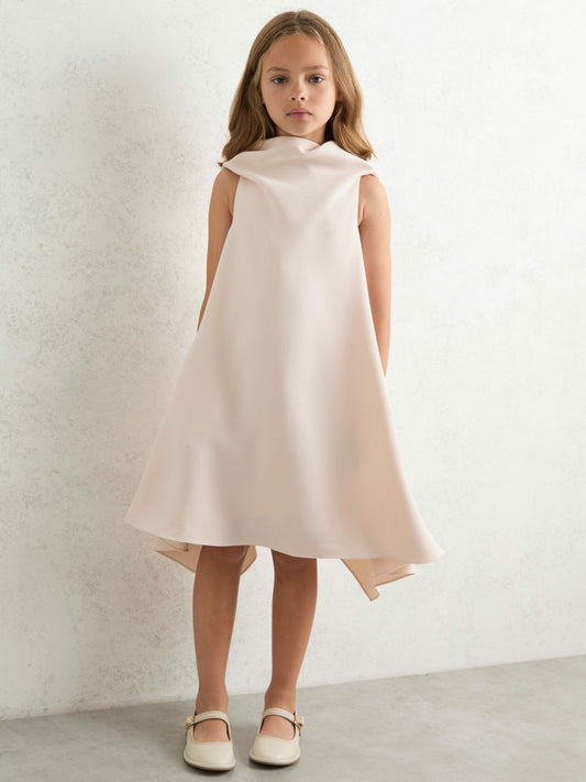 Reiss 3-9 yrs High-Neck Drape Back Dress in Pink
