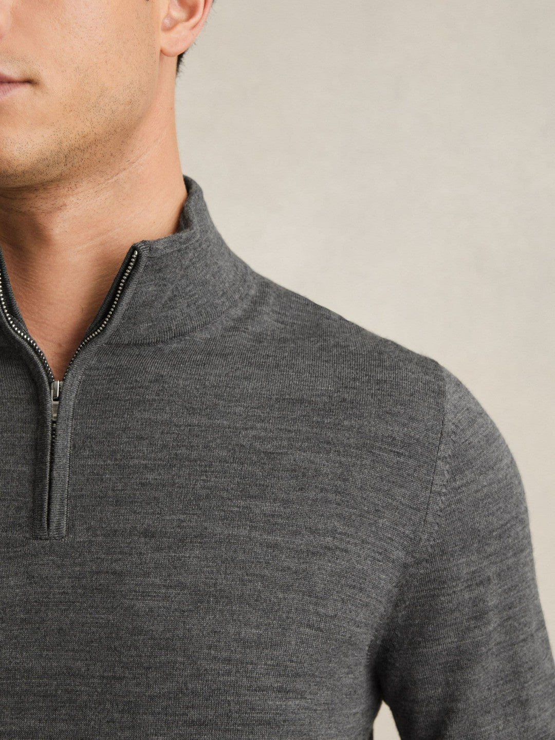 Reiss Merino Wool Half-Zip Jumper in Derby Grey Marl