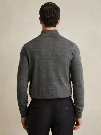 Reiss Merino Wool Half-Zip Jumper in Derby Grey Marl