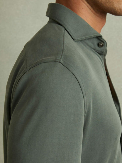 Reiss Modal Blend Cutaway Collar Shirt in Green Smoke