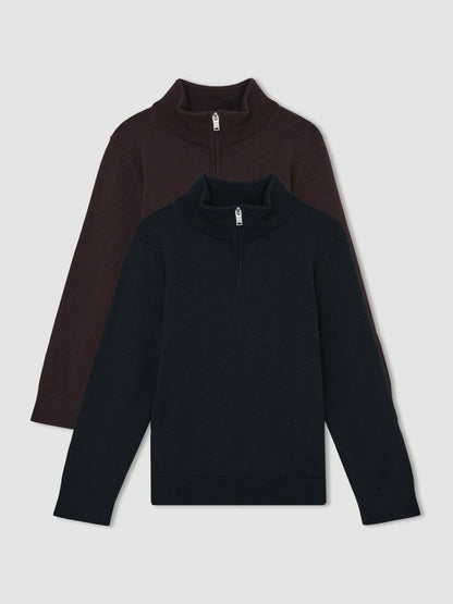 Reiss 3-9 yrs Two Pack Of Merino Wool Zip-Neck Jumpers in Navy/Dark Bordeaux