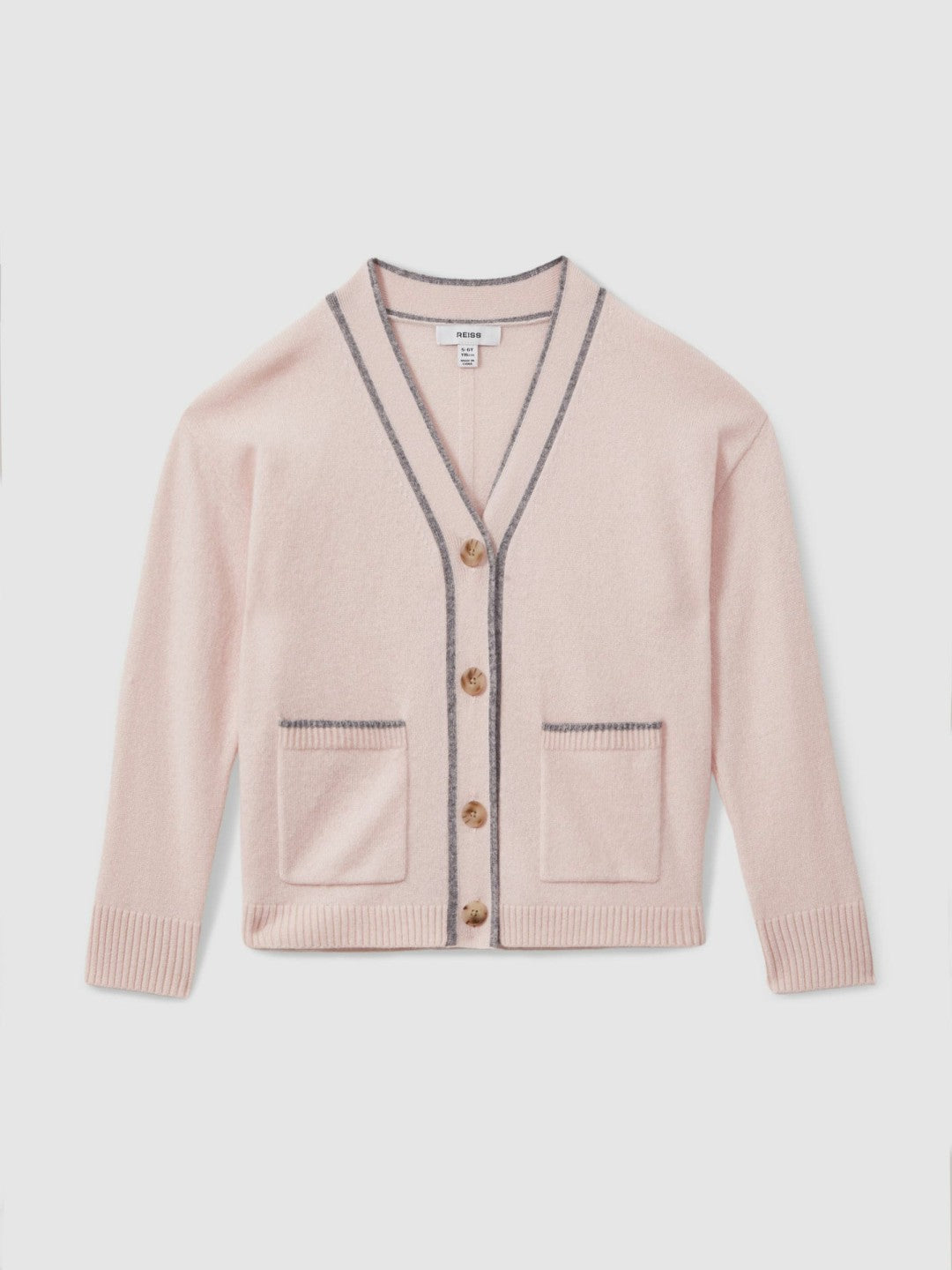 Reiss 9-13 yrs Wool-Blend Stripe-Detail Cardigan With Cashmere in Pink