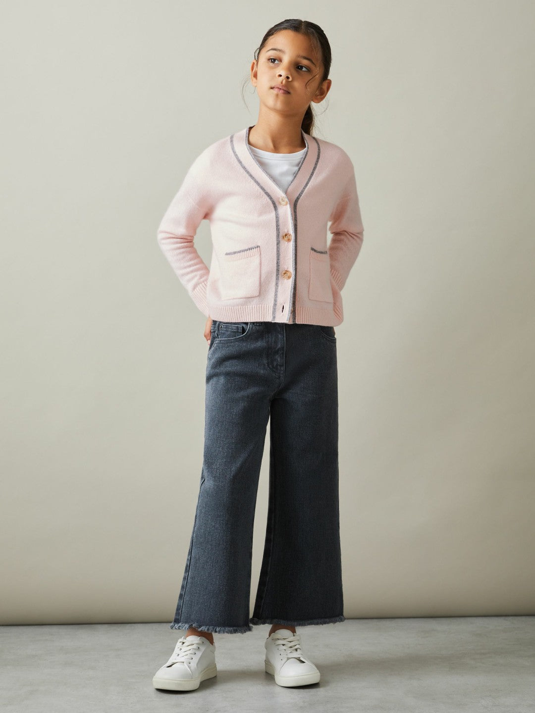 Reiss 9-13 yrs Wool-Blend Stripe-Detail Cardigan With Cashmere in Pink