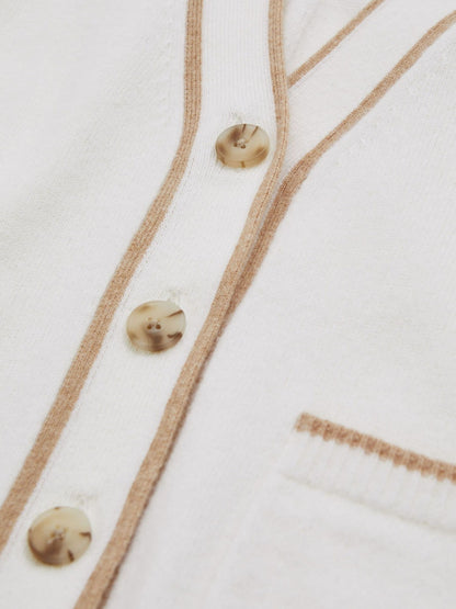 Reiss 4-9 yrs Wool-Blend Stripe-Detail Cardigan With Cashmere in Cream