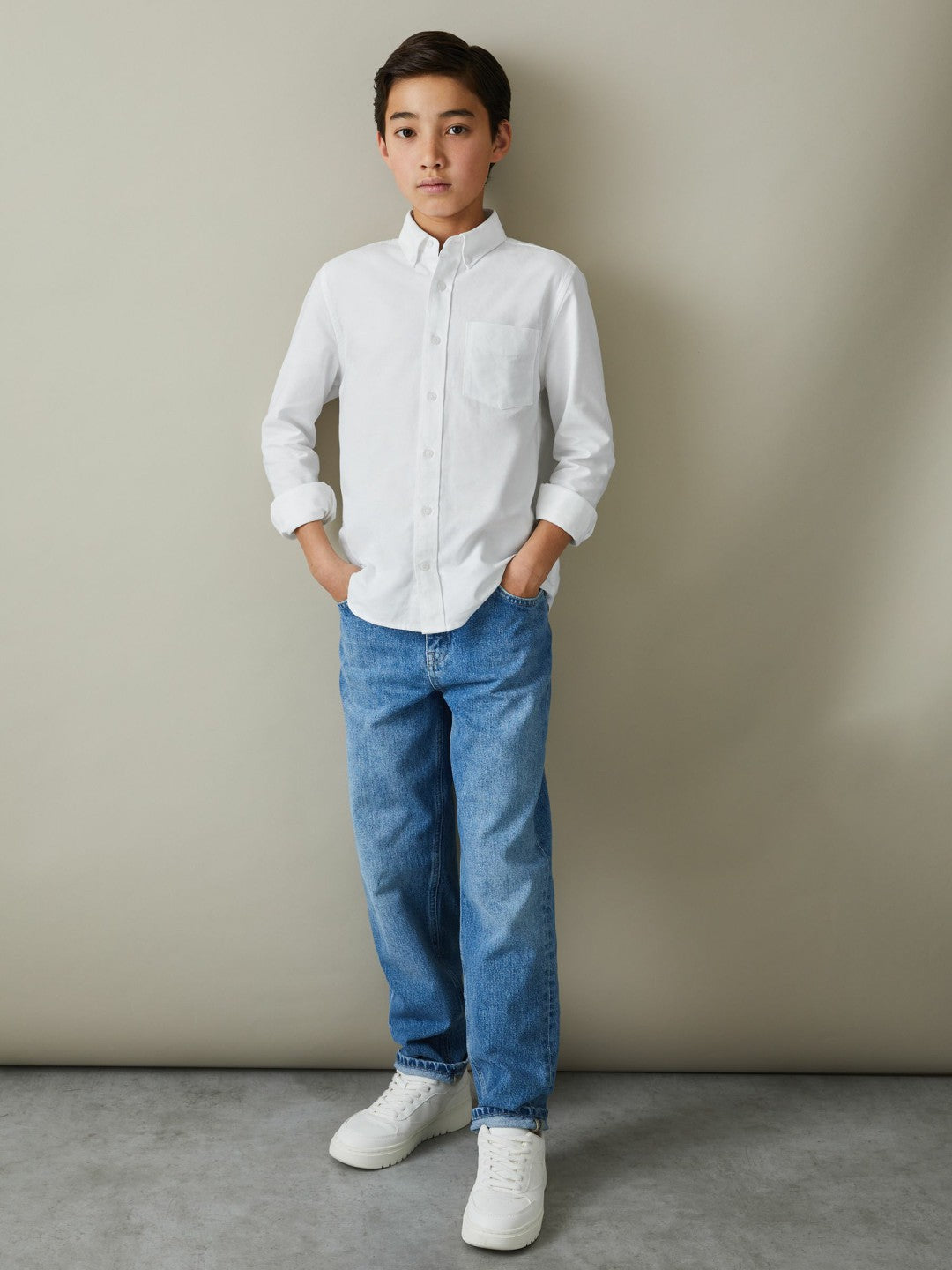 Reiss 3-9 yrs Button Down Oxford Shirt in White