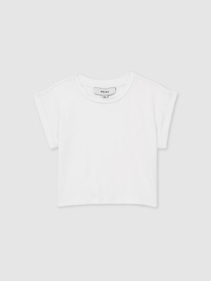 Reiss 9-13 yrs Cotton-Jersey Cropped T-Shirt in White