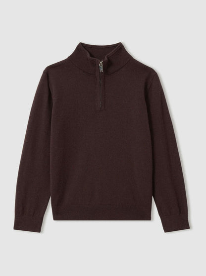 Reiss 3-9 yrs Merino Wool Half-Zip Funnel Neck Jumper in Dark Bordeaux