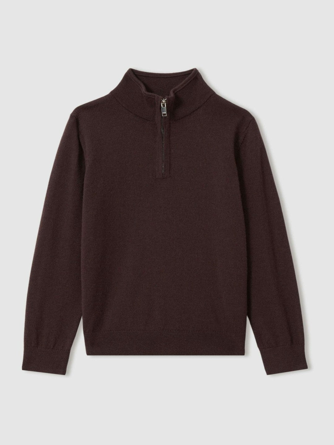 Reiss 9-13 yrs Merino Wool Half-Zip Funnel Neck Jumper in Dark Bordeaux