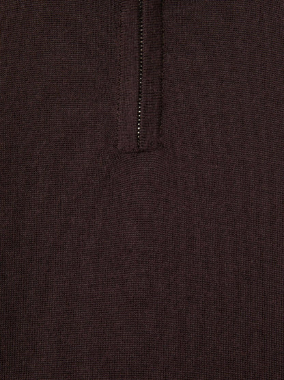 Reiss 9-13 yrs Merino Wool Half-Zip Funnel Neck Jumper in Dark Bordeaux