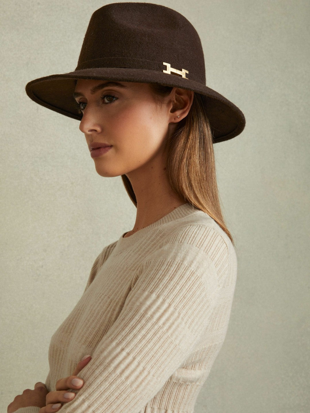 Reiss Wool Fedora in Chocolate