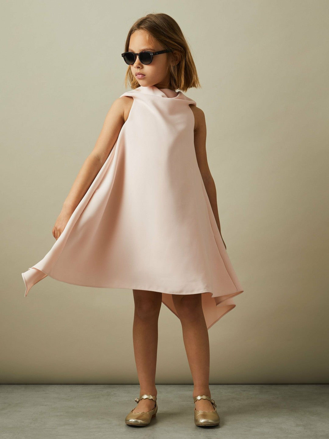 Reiss 13-14 yrs High-Neck Drape Back Dress in Pink