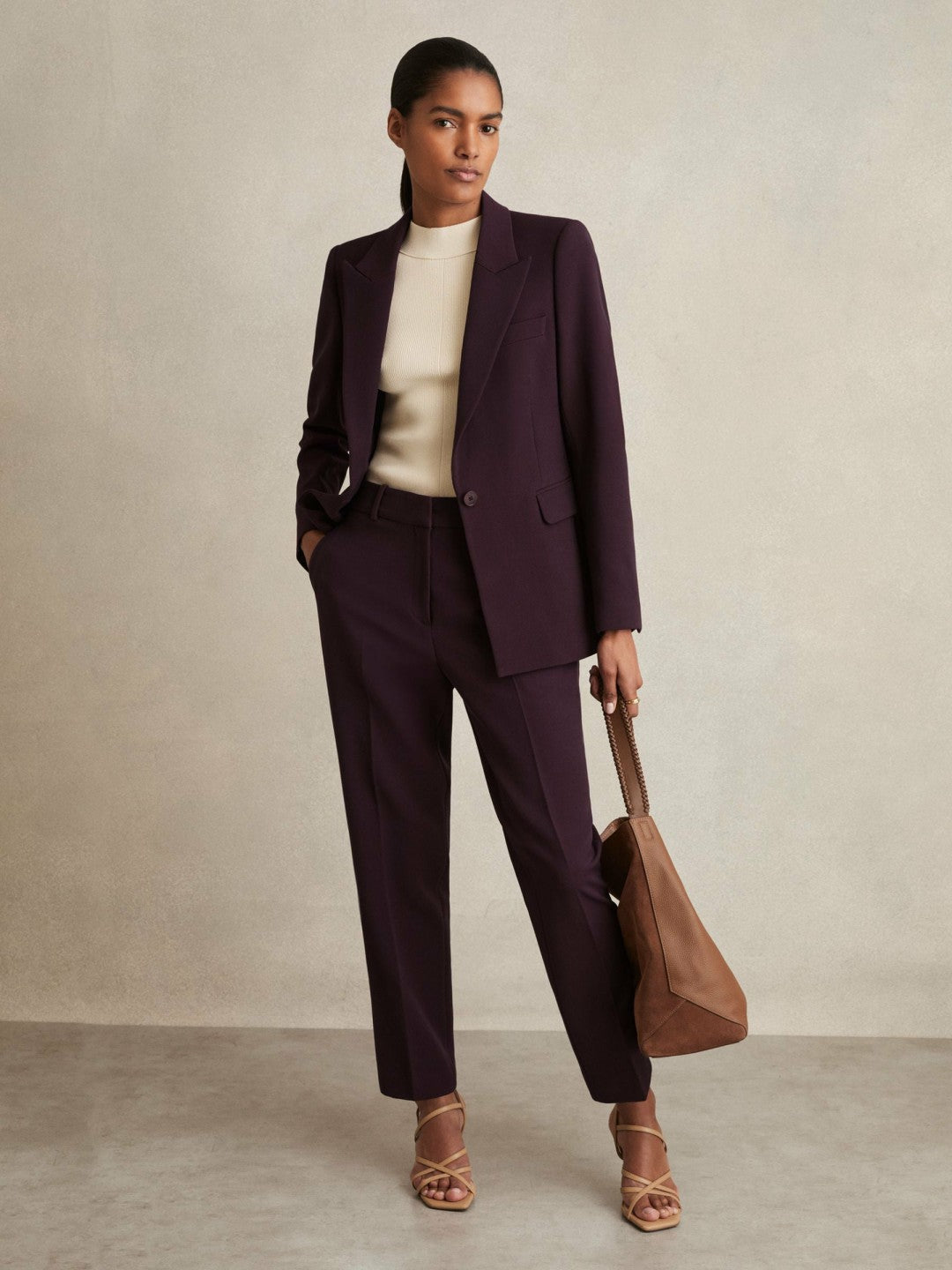Reiss Petite Tailored Single Breasted Suit Blazer in Berry
