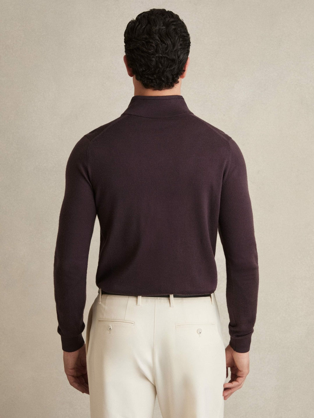 Reiss Merino Wool Half-Zip Jumper in Dark Bordeaux