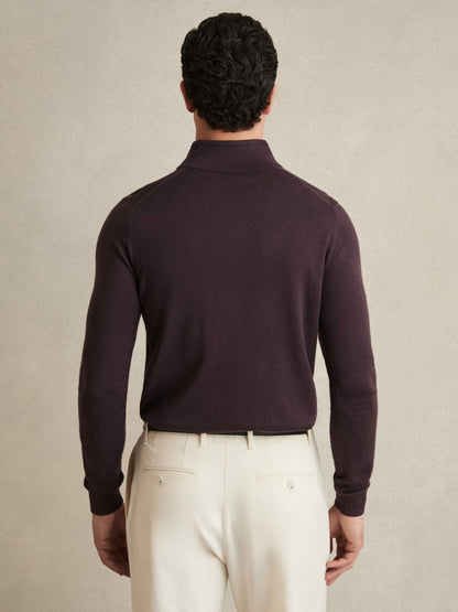 Reiss Merino Wool Half-Zip Jumper in Dark Bordeaux