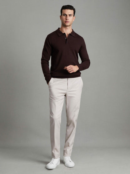 Reiss Merino Wool Polo Shirt in Dark Bordeaux