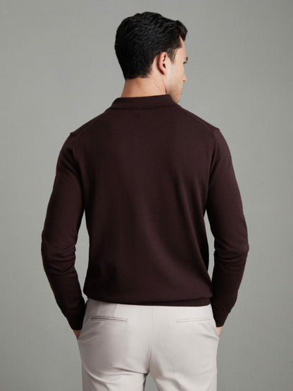 Reiss Merino Wool Polo Shirt in Dark Bordeaux