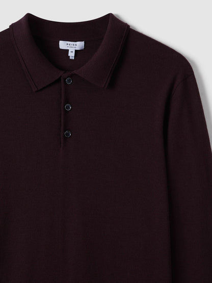 Reiss Merino Wool Polo Shirt in Dark Bordeaux