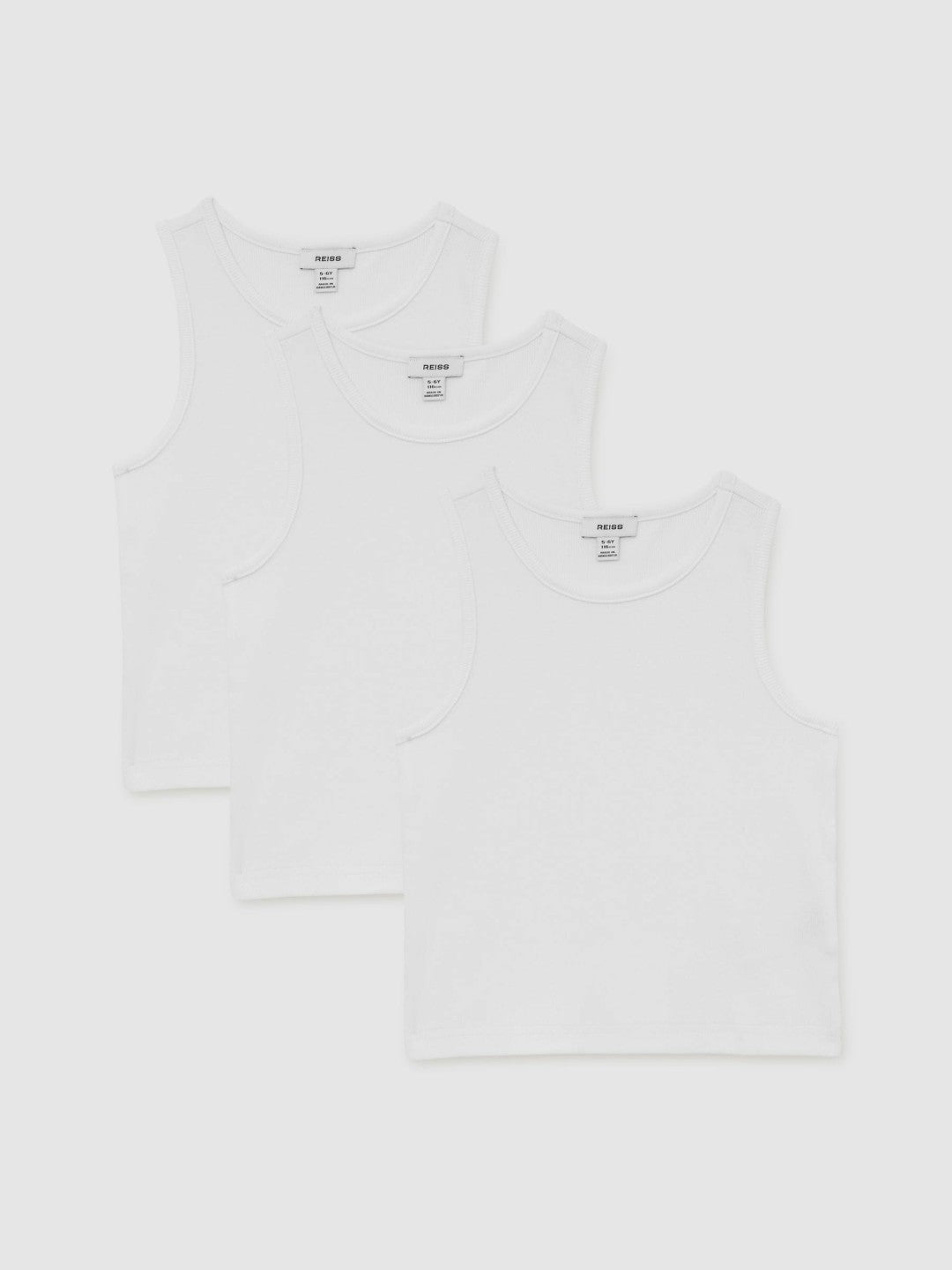 Reiss 3-9 yrs Cotton Stretch Ribbed Vest 3 Pack in White