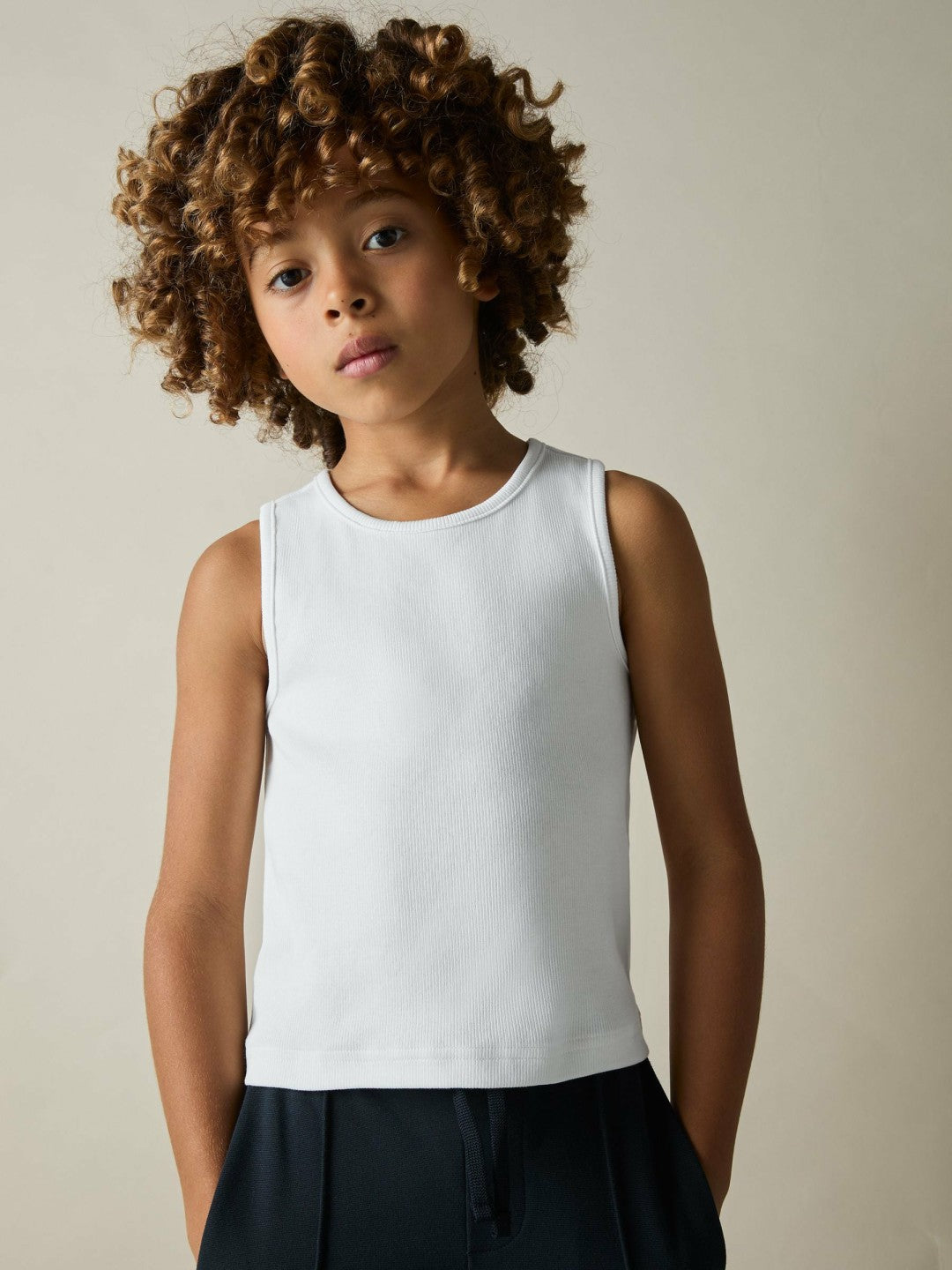 Reiss 3-9 yrs Cotton Stretch Ribbed Vest 3 Pack in White