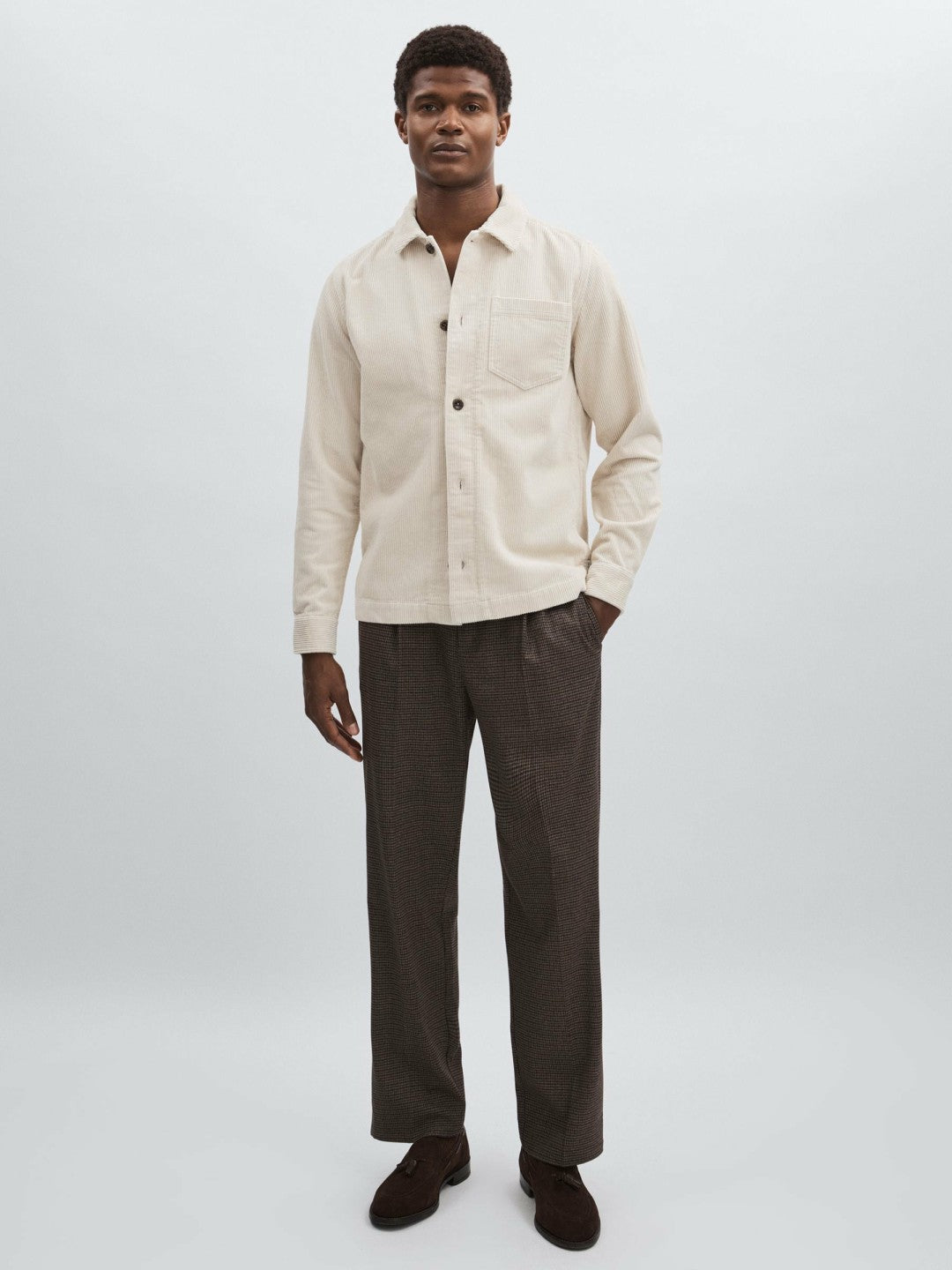 Reiss Les Deux Cotton Corduroy Overshirt in Ivory