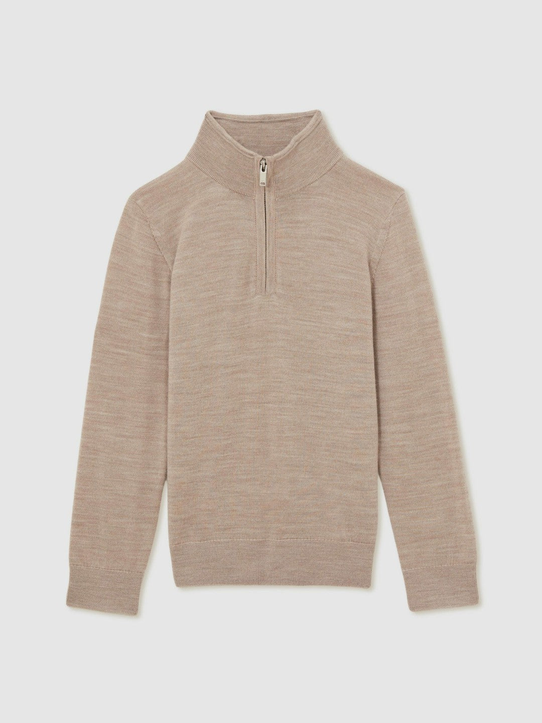 Reiss 9-13 yrs Merino Wool Half-Zip Funnel Neck Jumper in Wheat Melange
