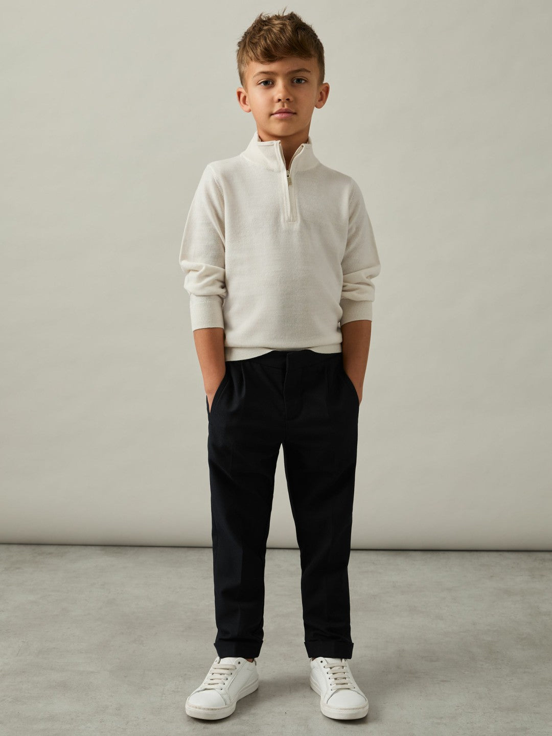 Reiss 3-9 yrs Merino Wool Half-Zip Funnel Neck Jumper in Snow