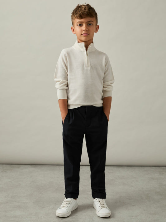 Reiss 3-9 yrs Merino Wool Half-Zip Funnel Neck Jumper in Snow