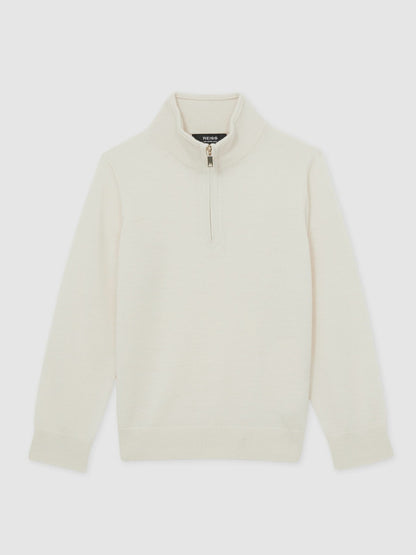 Reiss 3-9 yrs Merino Wool Half-Zip Funnel Neck Jumper in Snow