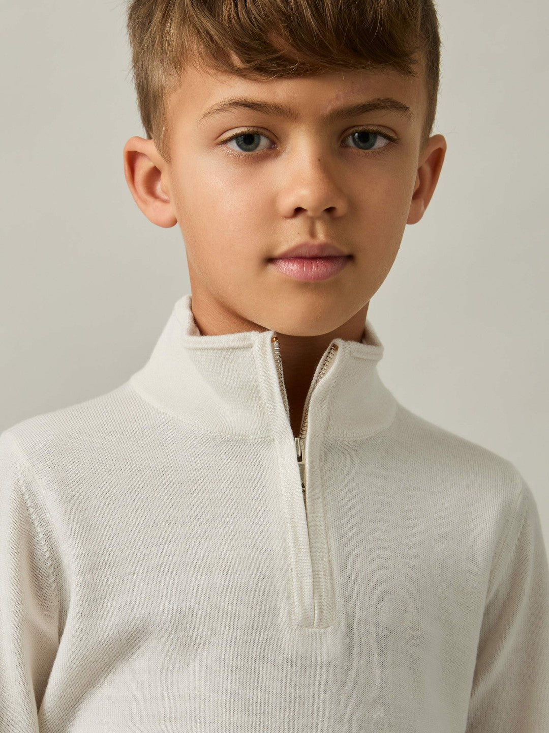 Reiss 3-9 yrs Merino Wool Half-Zip Funnel Neck Jumper in Snow