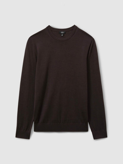 Reiss Merino Wool Crew Neck Jumper in Dark Bordeaux