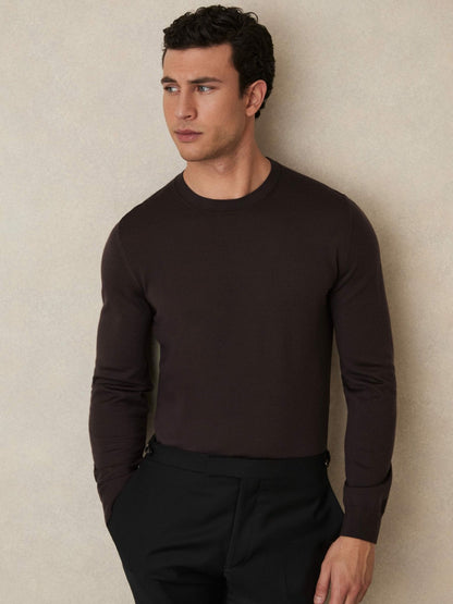 Reiss Merino Wool Crew Neck Jumper in Dark Bordeaux