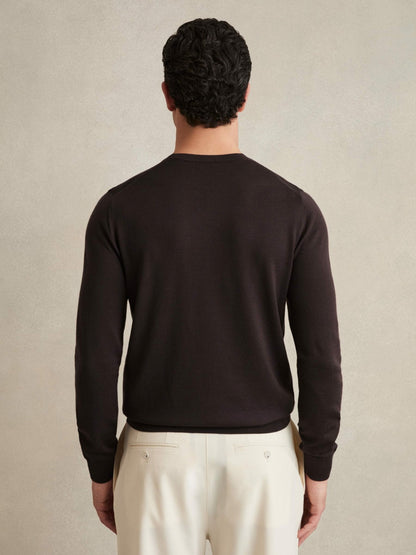 Reiss Merino Wool Crew Neck Jumper in Dark Bordeaux