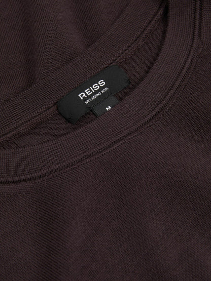 Reiss Merino Wool Crew Neck Jumper in Dark Bordeaux