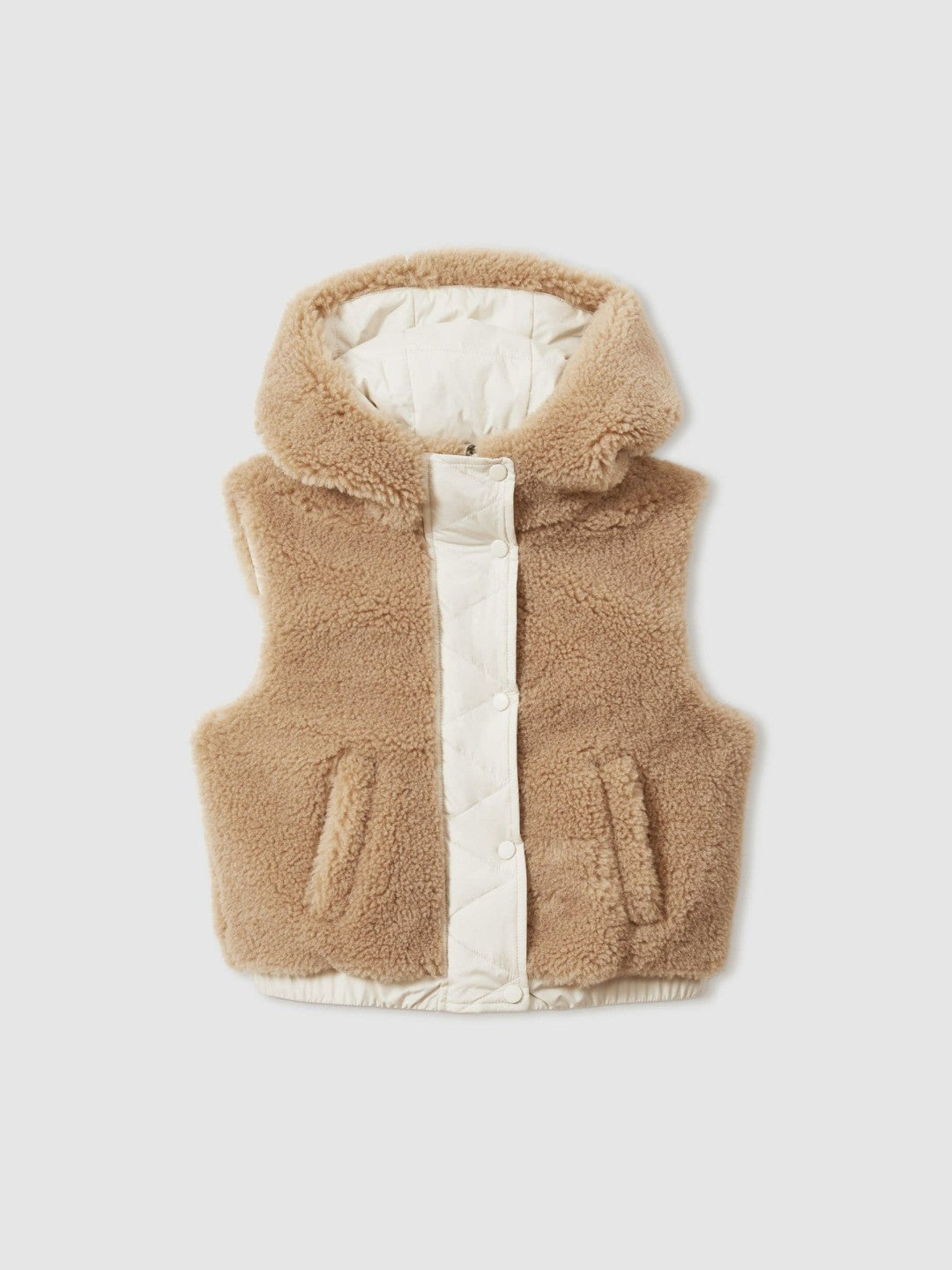 Reiss 9-13 yrs Reversible Quilted Borg Gilet in Brown