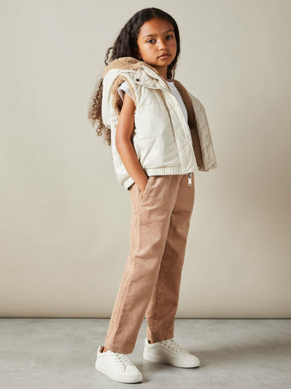 Reiss 9-13 yrs Reversible Quilted Borg Gilet in Brown