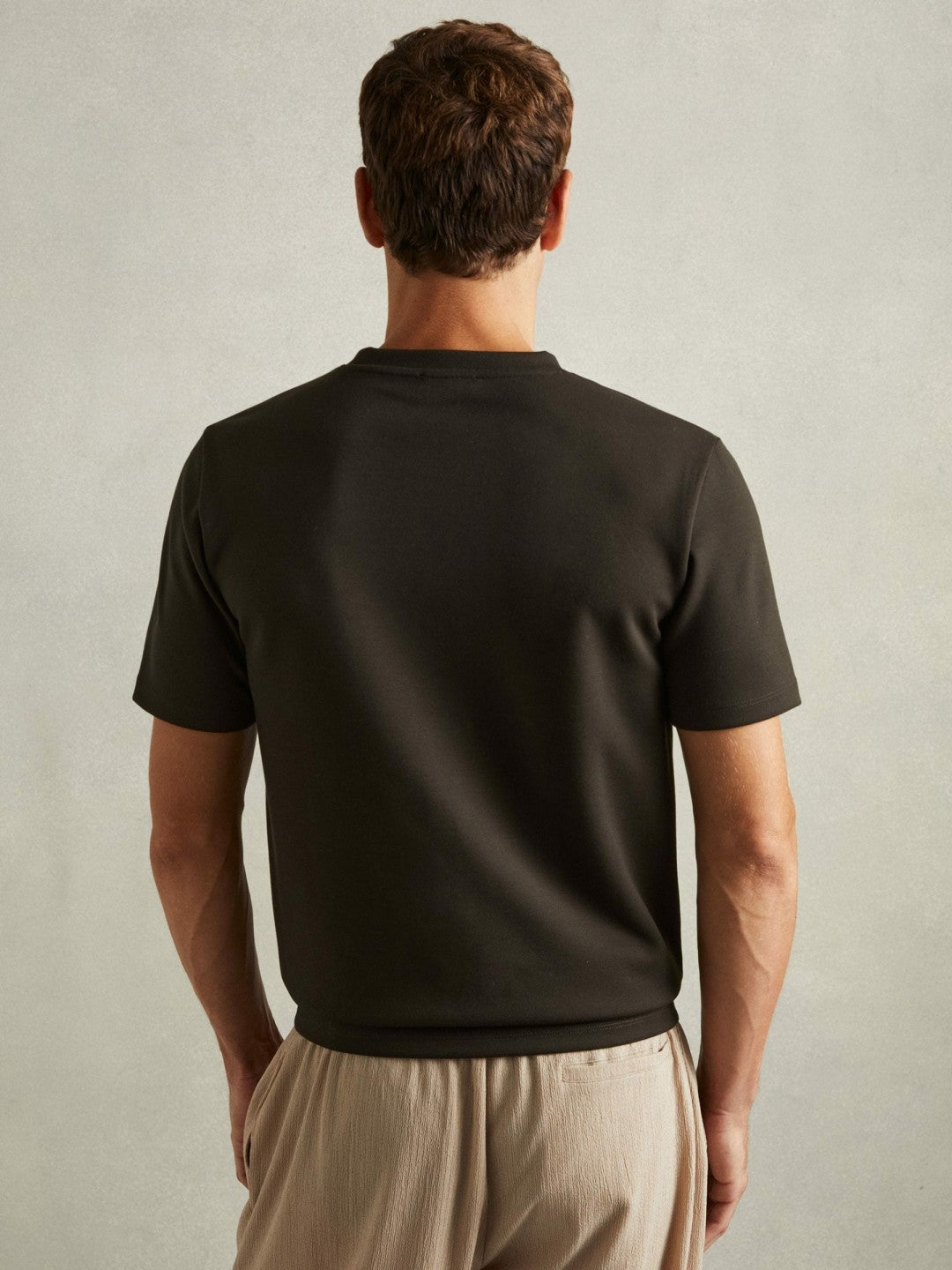Reiss Interlock Jersey Crew Neck T-Shirt in Chocolate Brown