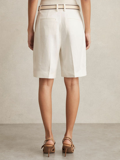 Reiss Petite Linen-Blend Bermuda Shorts in White