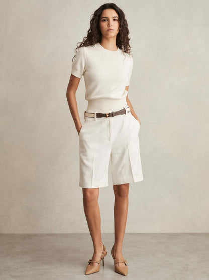 Reiss Linen-Blend Bermuda Shorts in White
