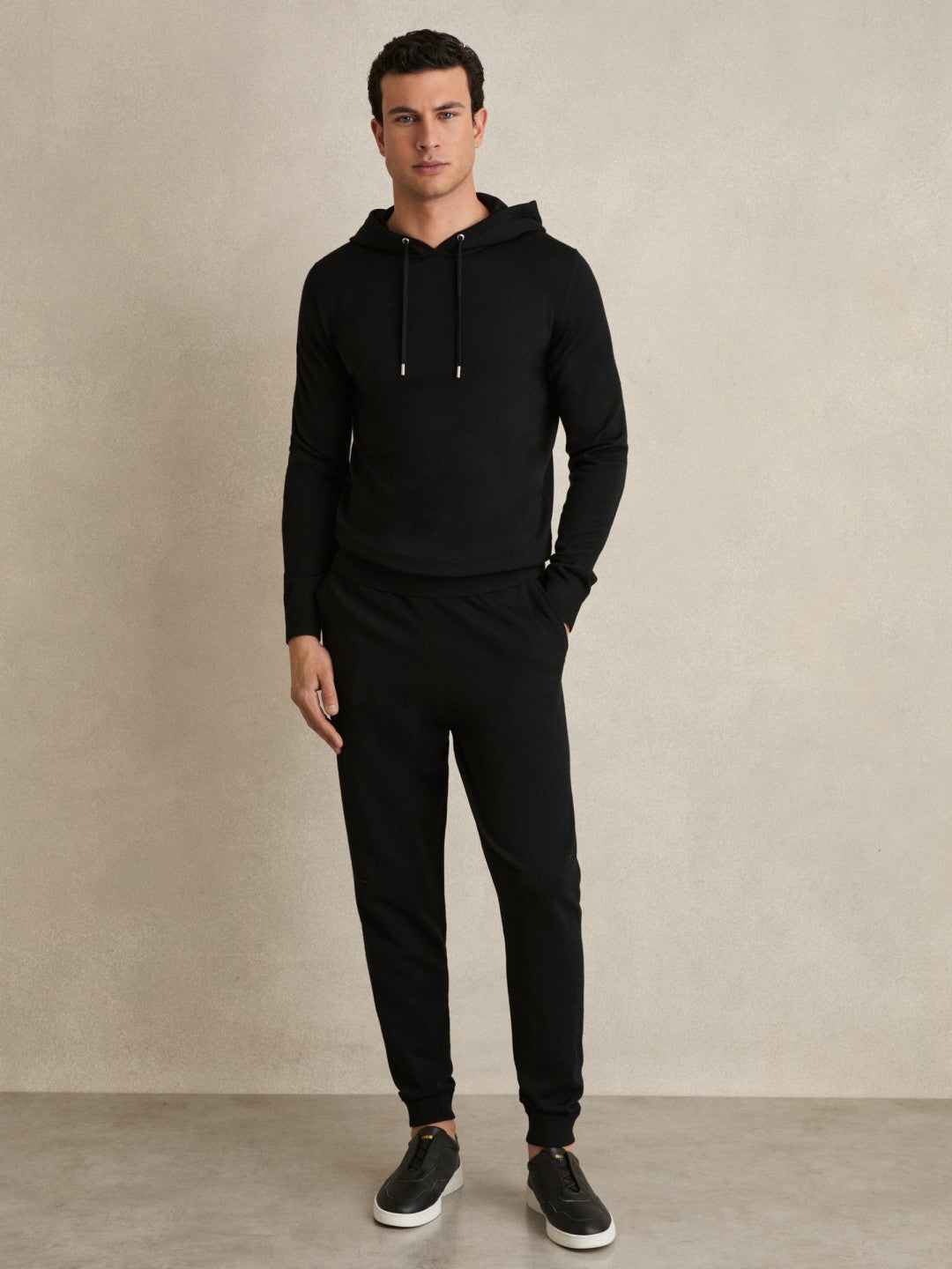 Reiss Merino Wool Drawstring Hoodie in Black