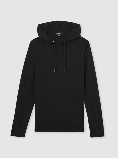 Reiss Merino Wool Drawstring Hoodie in Black
