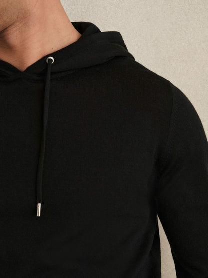 Reiss Merino Wool Drawstring Hoodie in Black