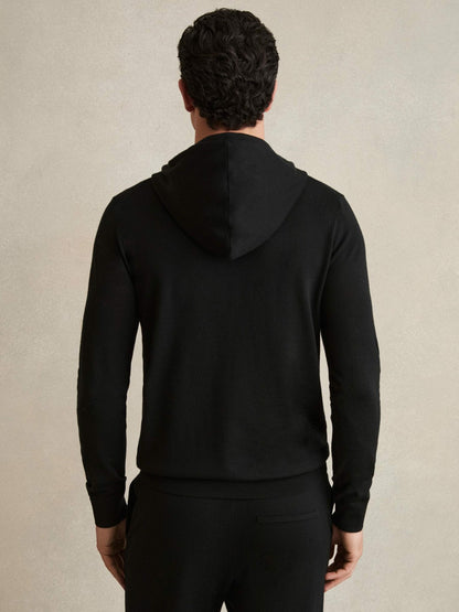 Reiss Merino Wool Drawstring Hoodie in Black