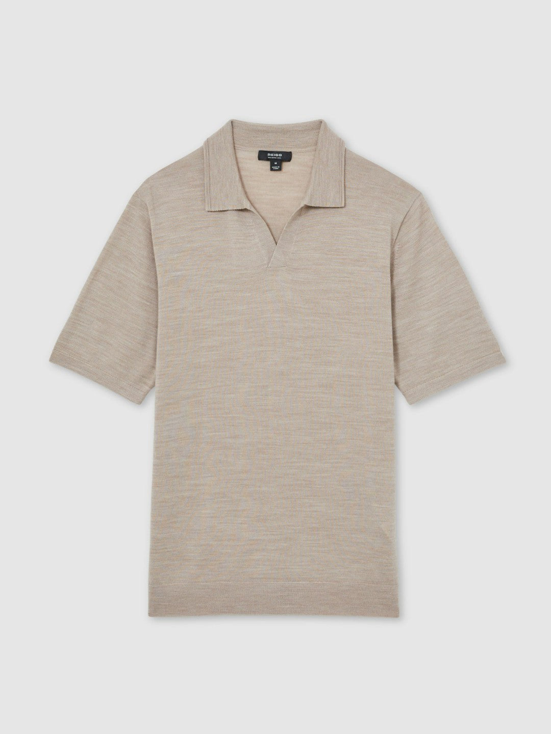 Reiss Merino Wool Open Collar Polo Shirt in Wheat Melange
