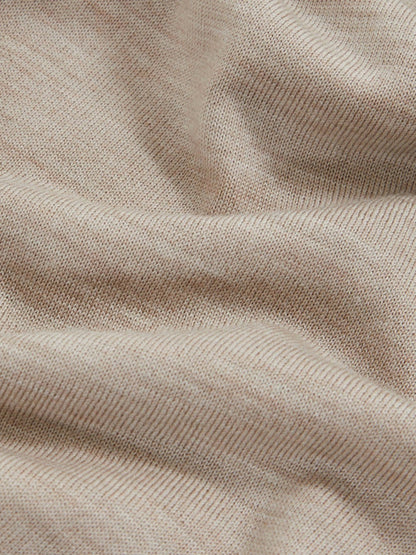 Reiss Merino Wool Open Collar Polo Shirt in Wheat Melange