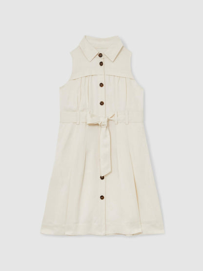Reiss 13-14 yrs Tie-Waist Collared Dress in Ivory