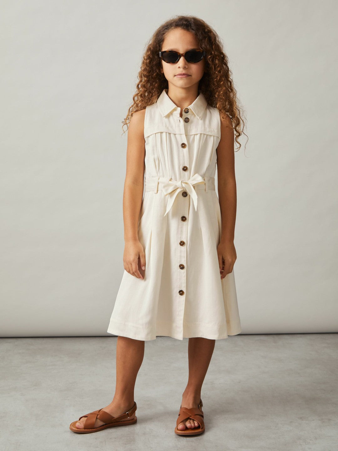 Reiss 13-14 yrs Tie-Waist Collared Dress in Ivory