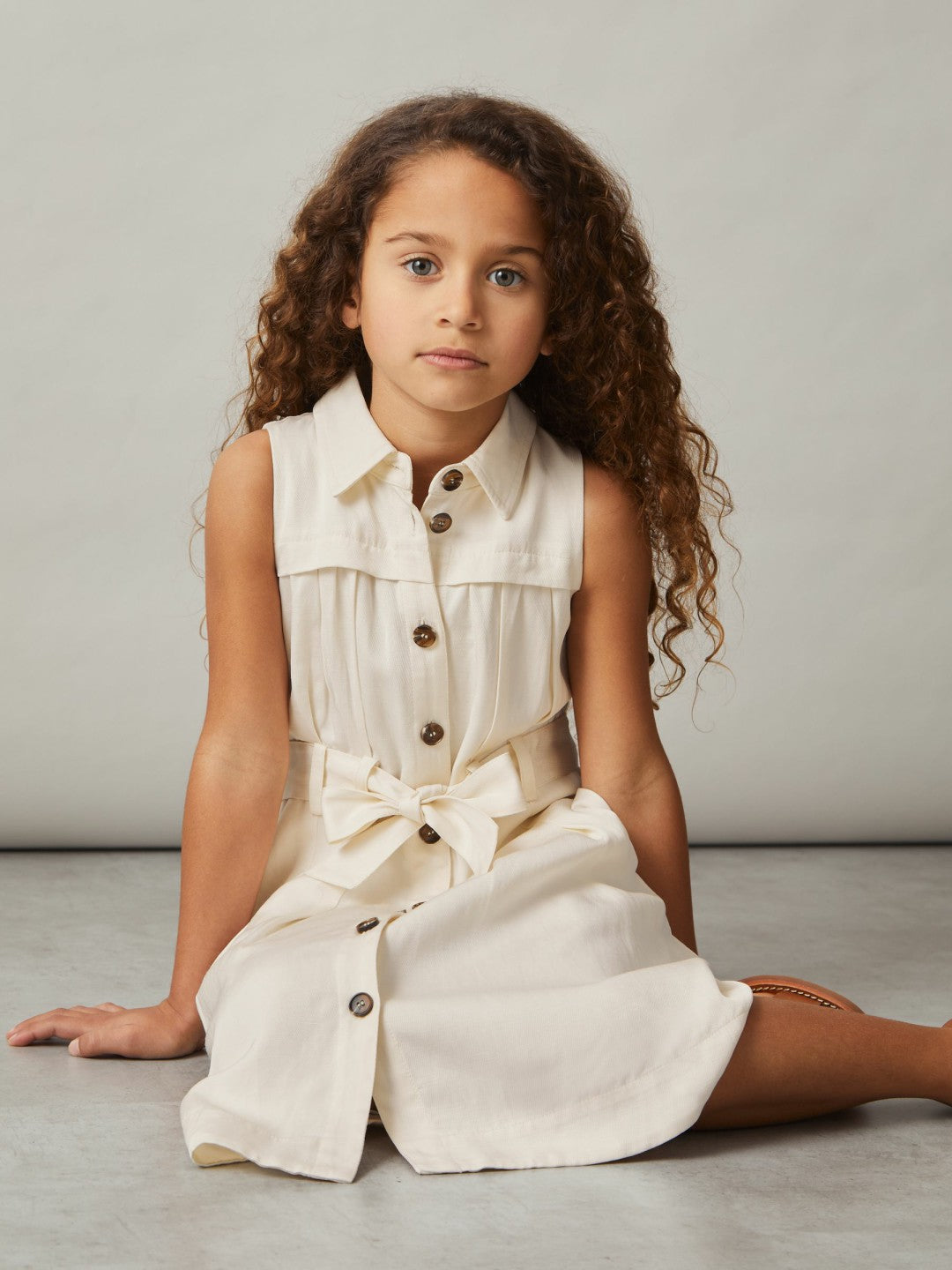Reiss 13-14 yrs Tie-Waist Collared Dress in Ivory