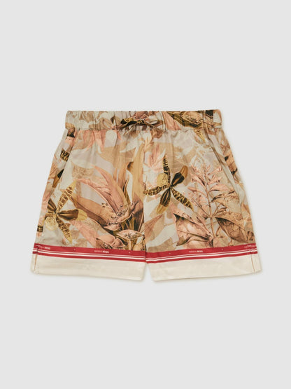 Reiss 9-13 yrs  | NYBG Satin Floral-Print Shorts in Khaki