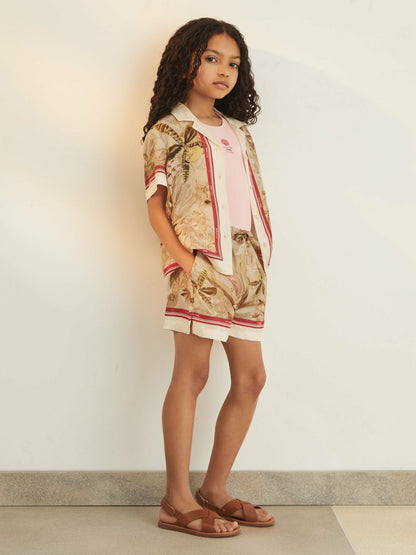 Reiss 9-13 yrs  | NYBG Satin Floral-Print Shorts in Khaki